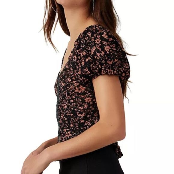 Free People Oh Baby Cropped Textured Top In Black Combo - Picture 3 of 7